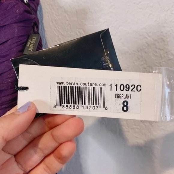 NWT Terani Couture Beaded One Shoulder Bodycon Plum Mini Dress Party Size 8 - Picture 6 of 9